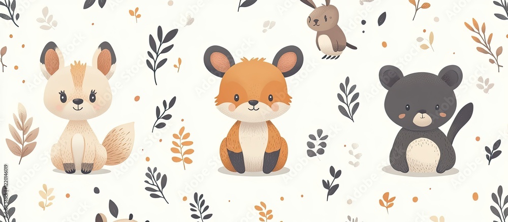Obraz premium Adorable Woodland Creatures: A Charming Illustration of Cute Baby Animals