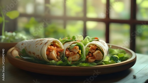 chicken kathi rolls with fresh salad and green photo