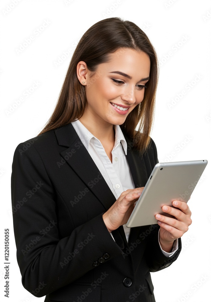a young girl is holding a tablet with a happy face . a business woman . Ai generative a young girl is holding a tablet with a happy face . a business woman . Ai generative