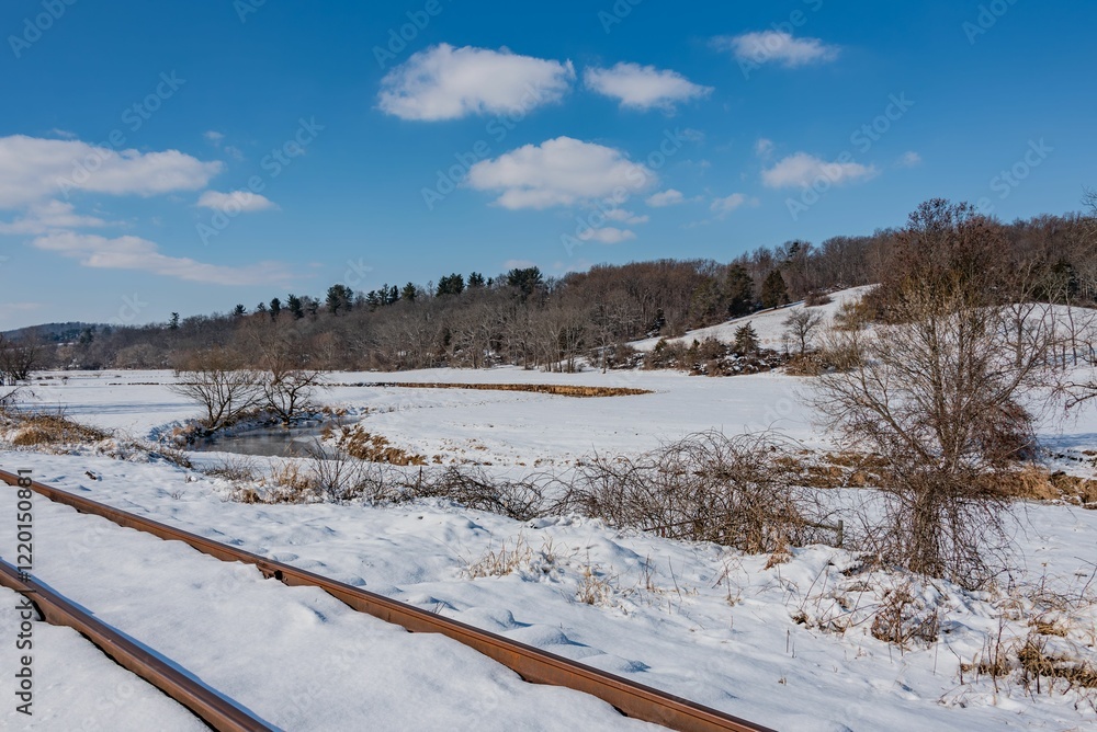 Walking Along the Rail Trail in Seven Valleys Pennsylvania on a Winter Day Walking Along the Rail Trail in Seven Valleys Pennsylvania on a Winter Day