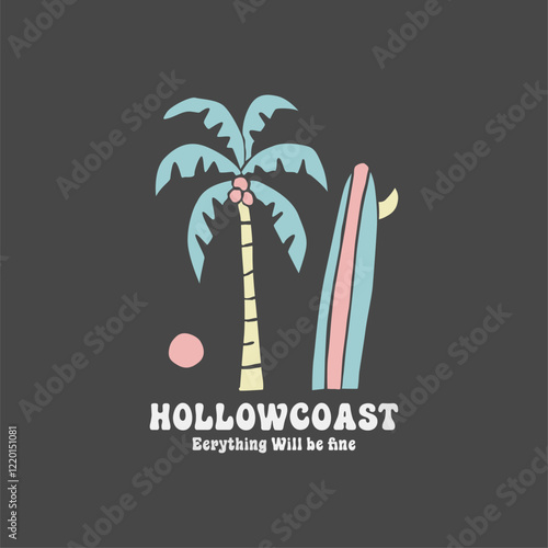Vector illustration on the theme of surf and surfing. Typography, t-shirt graphics, print, poster, banner, flyer, postcard