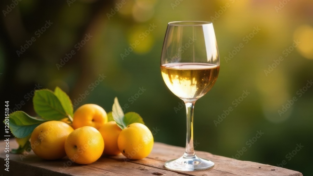 Glass of white wine and fruit Glass of white wine and fruit