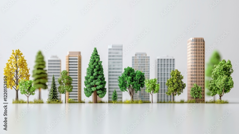 Obraz premium A row of trees and buildings are shown in a cityscape