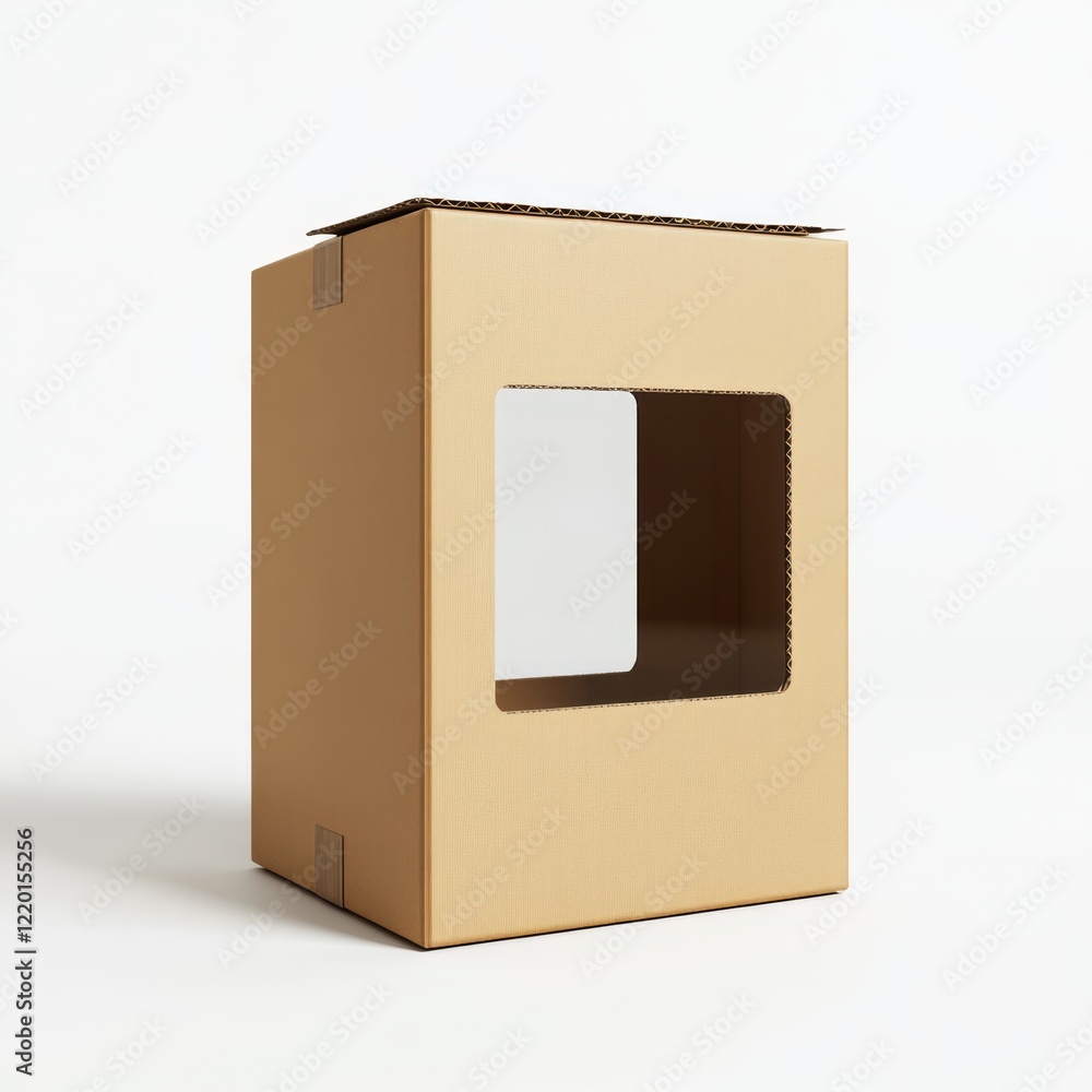 Cardboard box with square cutout, isolated on white background. Cardboard box with square cutout, isolated on white background.