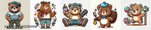 vector brown bear acting cute and excited