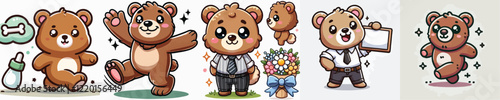 vector brown bear acting cute and excited