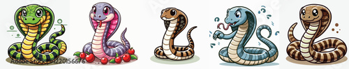 vector set of cute cobra snakes