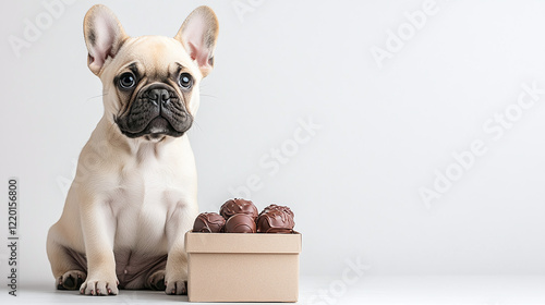 Adorable French Bulldog Puppy with Chocolate Treats photo