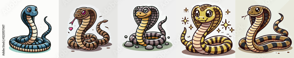 Fototapeta premium vector set of cute cobra snakes