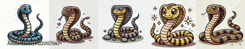 vector set of cute cobra snakes