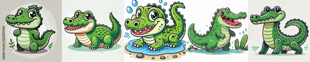 Naklejka premium set of cute crocodile vectors