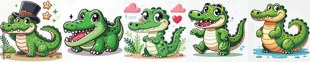 Fototapeta premium set of cute crocodile vectors