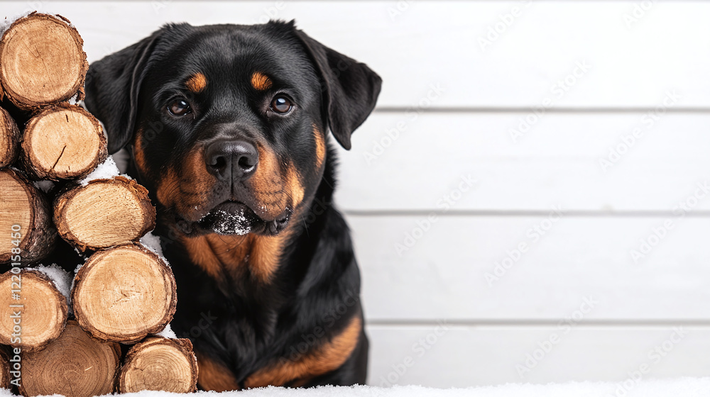 Obraz premium Majestic Rottweiler in Winter Wonderland