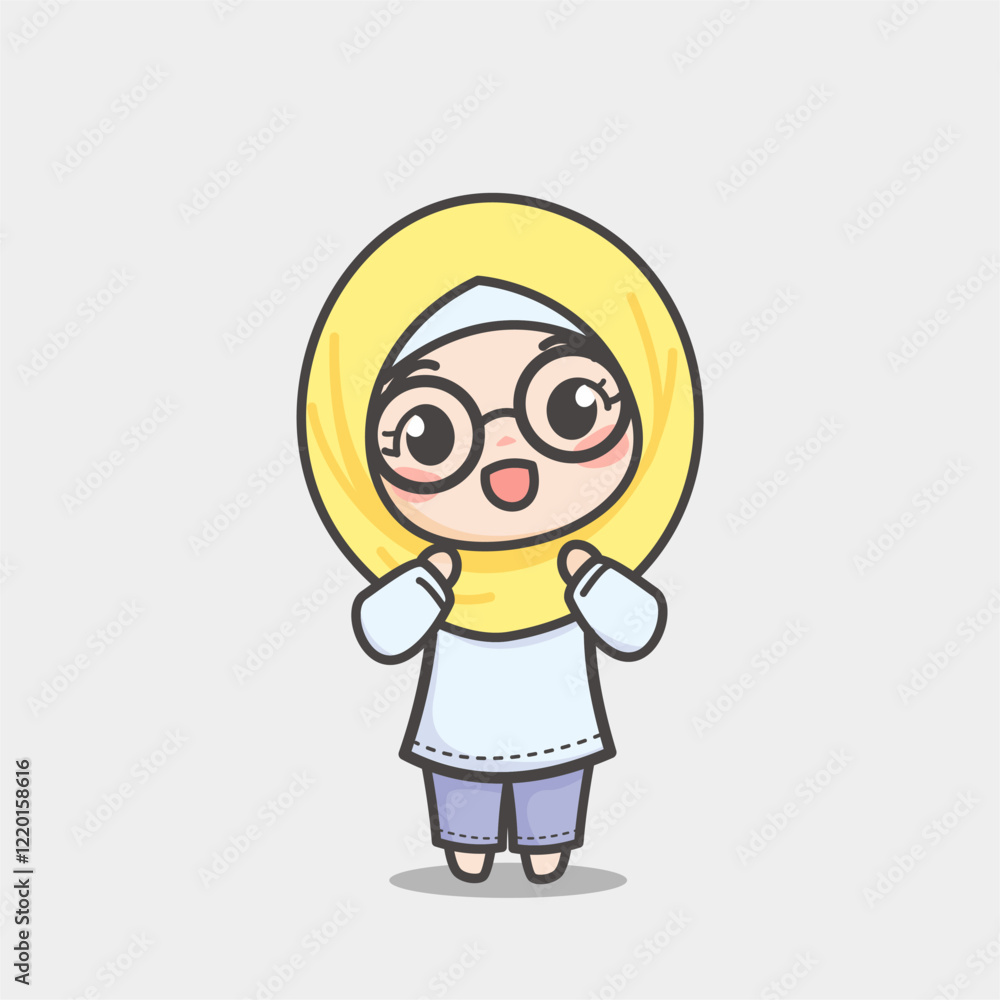 Vector Cute Mosleem girl with happy expression, Light yellow Hijab and grey tees. Can be used for illustrations, status or profile photos on social media. Vector Cute Mosleem girl with happy expression, Light yellow Hijab and grey tees. Can be used for illustrations, status or profile photos on social media.