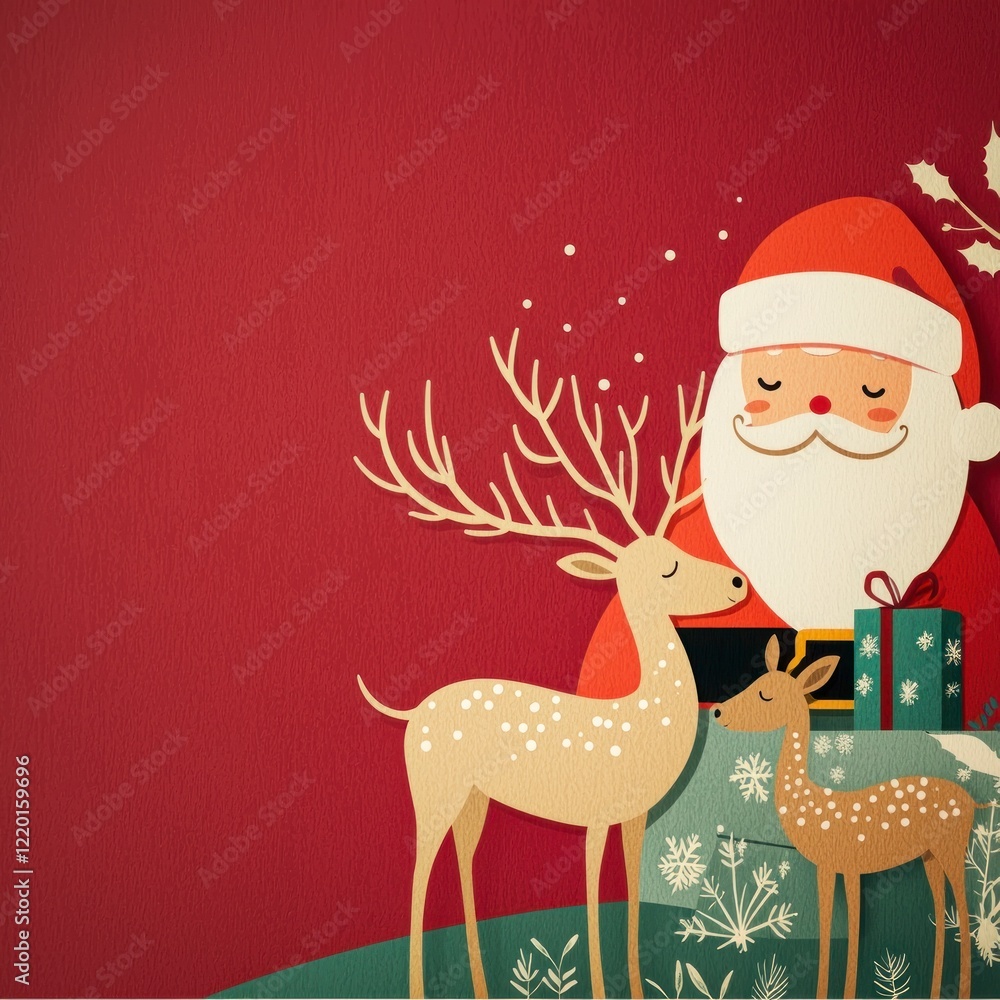Naklejka premium Festive Santa Reindeer Gifts Christmas Card Design