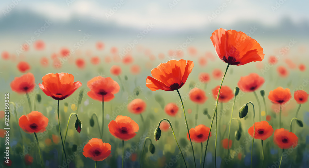 Fototapeta premium Watercolor poppy flowers background