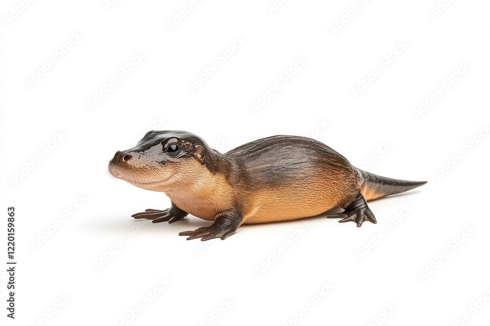 Obraz premium A close-up of a unique aquatic creature resembling a cross between a lizard and a mammal, on a white background