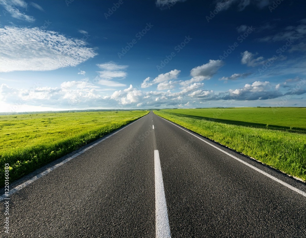 Endless road along green grassland background summer outdoors Endless road along green grassland background summer outdoors