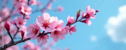 Wallpaper Mural Delicate branches unfold like petals of a flower, flowers, plum branch, blue sky Torontodigital.ca