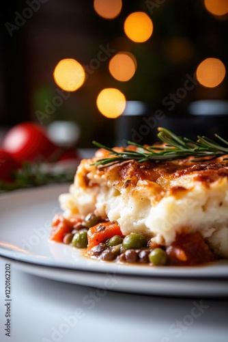 Delicious Shepherd s Pie with Mashed Potato Topping Peas Carrots and Lentils photo