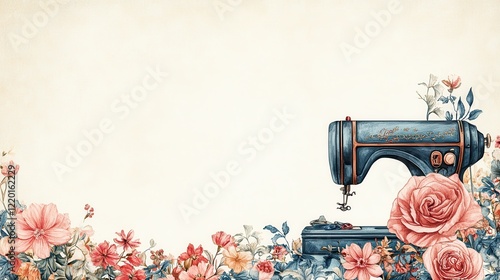 Vintage Sewing Machine with Floral Border Design