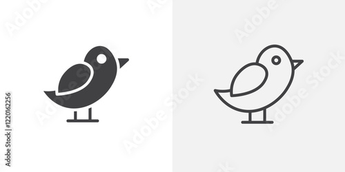 Bird icon set in black flat solid and outlined style. photo