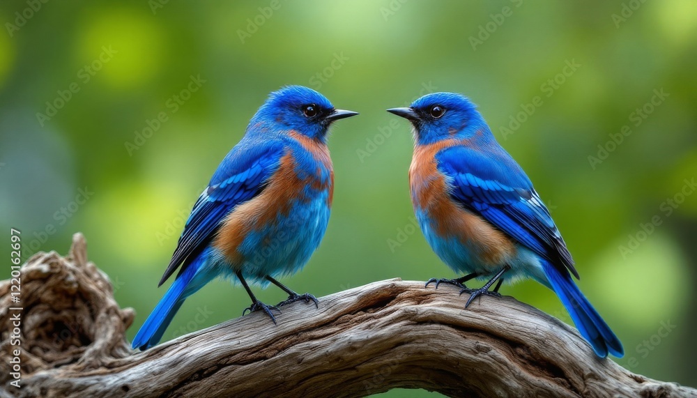 Fototapeta premium Two Vibrant Bluebirds Perched on a Branch