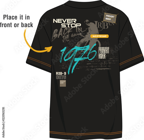 never stop slogan, biker freestyle design, bmx rider in abstract sport illustration, graffiti slogan print, t shirt graphics print vector design, Urban typography hipster street art.eps