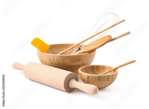 Wooden baking utensils isol...