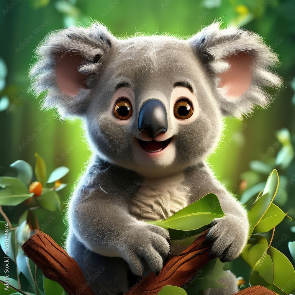 the AI Image Generator, Adorable Cartoon Koala Enjoying Leaves the AI Image Generator, Adorable Cartoon Koala Enjoying Leaves