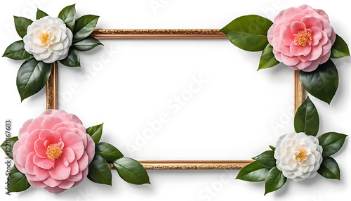 Wallpaper Mural Elegant Gold Frame with Pink and White Camellias Torontodigital.ca