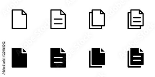 Document icon set, flat style line and glyph vector illustrations