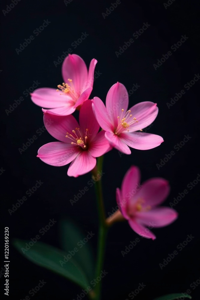 Delicate Genista pink flowers bloom on a dark and mysterious black background, blooms, botanical, blossoms Delicate Genista pink flowers bloom on a dark and mysterious black background, blooms, botanical, blossoms