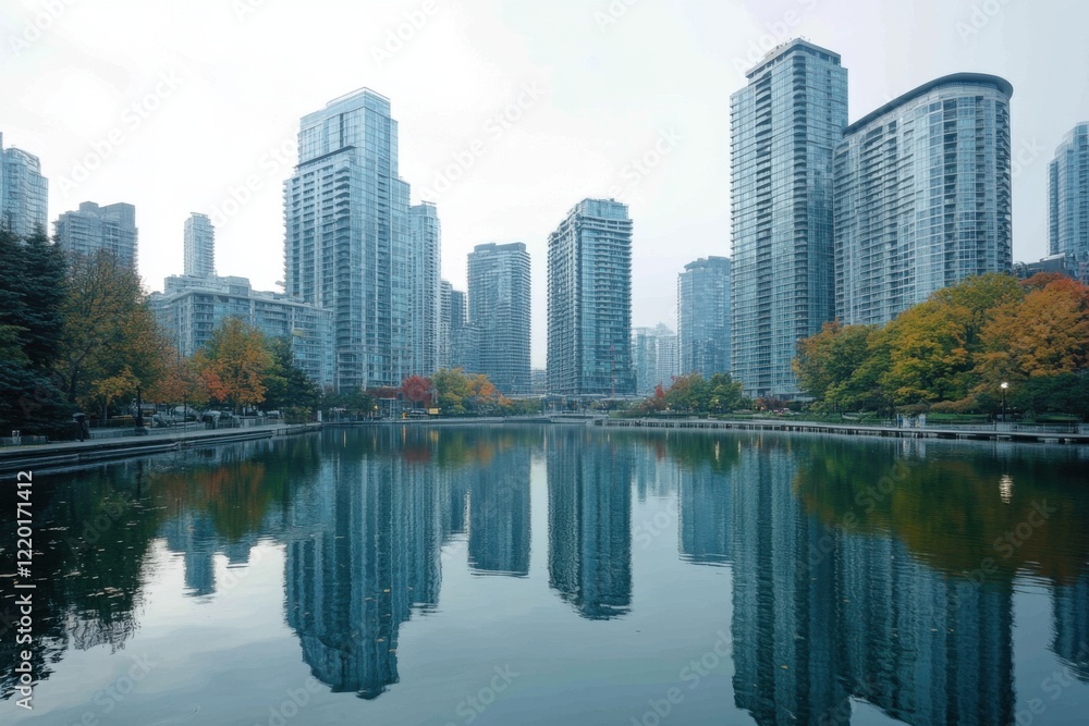 Calm Urban Lake Surrounded by Skyscrapers Calm Urban Lake Surrounded by Skyscrapers