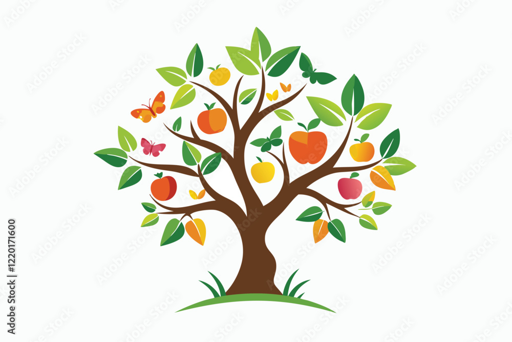 Obraz premium Logo Design Fruit Tree with Butterflies A.eps