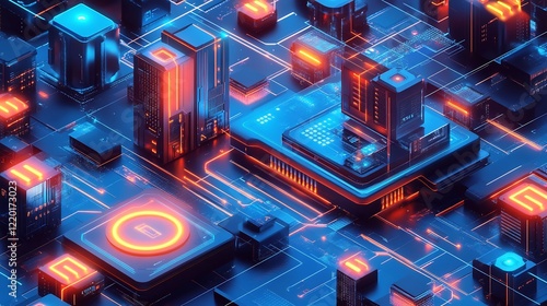 Wallpaper Mural Abstract Futuristic Circuit Board: A Digital Metropolis Torontodigital.ca