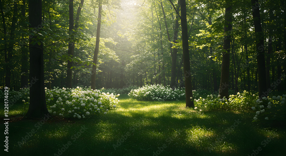 Obraz premium White Flowers Blooming in a Sunny Forest Clearing