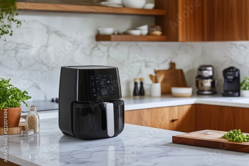 Modern Kitchen with Smart Air Fryer on Marble Counter
