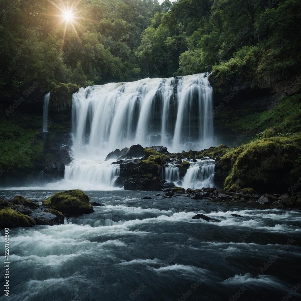 Fototapeta premium Imagine the power of a waterfall harnessed for human use. How would it change the landscape?