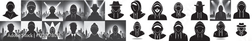 vector set silhouette of mysterious criminal