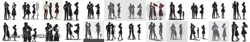 vector set silhouette of couple's affair
