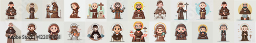 Christian and Catholic Monk Character Vector set