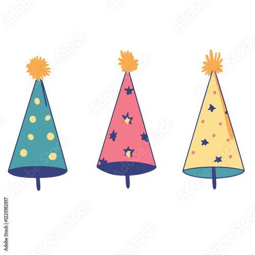 A set of colorful birthday hats vector illustration
