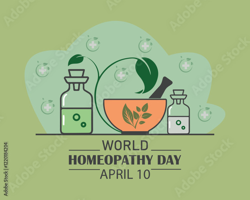 World Homeopathy day is celebrated annually on April 10th. the day is a celebration of both homeopaths and those who have been healed with homeopathy. Vector illustration.