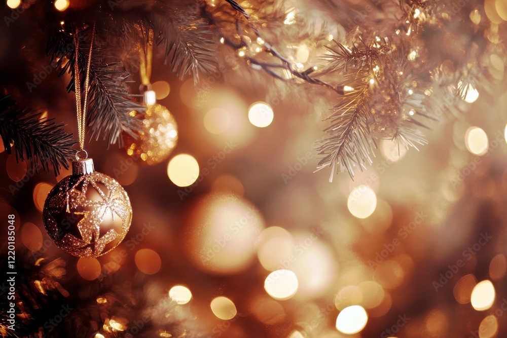 Warm and Festive Christmas Tree Ornaments with Bokeh Lights Warm and Festive Christmas Tree Ornaments with Bokeh Lights