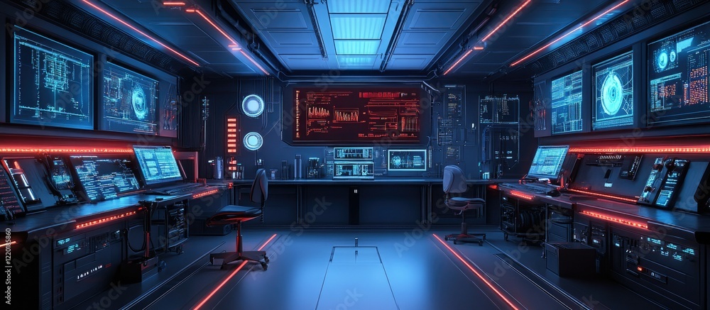 Futuristic Control Room: Neon Lights and Advanced Technology Futuristic Control Room: Neon Lights and Advanced Technology