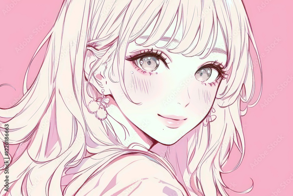 Delicate Portrait of a Young Woman with Long Hair and Stunning Eyes against a Soft Pink Background for Creative Projects Delicate Portrait of a Young Woman with Long Hair and Stunning Eyes against a Soft Pink Background for Creative Projects