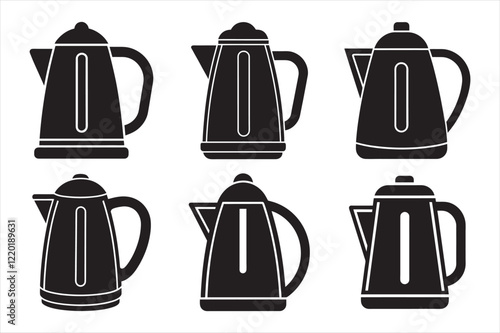 Set of electric kettle silhouette vector icon illustration, kettle, coffee ,tea maker, tea pot on white background.