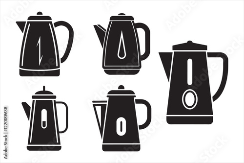 Set of electric kettle silhouette vector icon illustration, kettle, coffee ,tea maker, tea pot on white background.