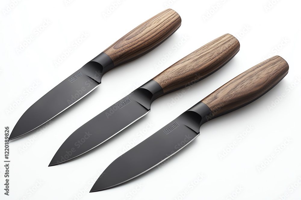 Sleek Black Paring Knives with Walnut Handles: Modern Kitchen Elegance Sleek Black Paring Knives with Walnut Handles: Modern Kitchen Elegance